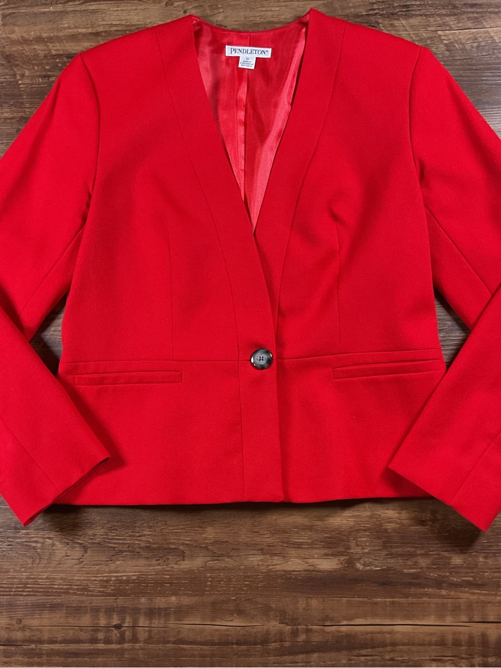 Vintage Pendleton Red Wool Suit Jacket Blazer Collarless Professional Size 10